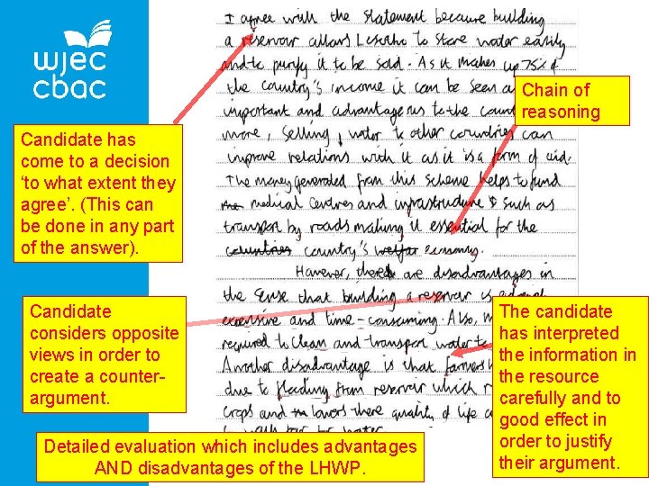 Chain of reasoning Candidate has come to a decision ‘to what extent they agree’.