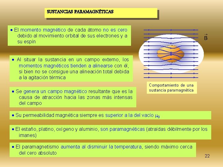 SUSTANCIAS PARAMAGNÉTICAS El momento magnético de cada átomo no es cero debido al movimiento