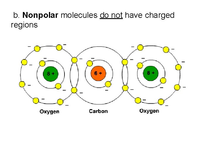b. Nonpolar molecules do not have charged regions b. Nonpolar molecules do not have charged regions
