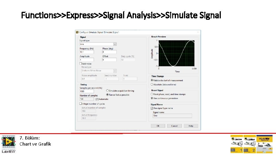 Functions>>Express>>Signal Analysis>>Simulate Signal 7. Bölüm: Chart ve Grafik 
