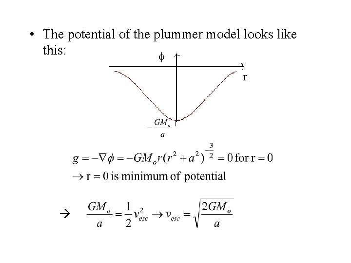  • The potential of the plummer model looks like this: r 