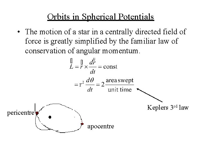 Orbits in Spherical Potentials • The motion of a star in a centrally directed