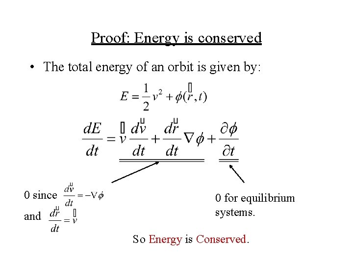 Proof: Energy is conserved • The total energy of an orbit is given by: