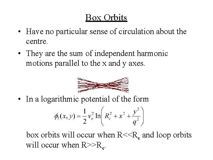 Box Orbits • Have no particular sense of circulation about the centre. • They