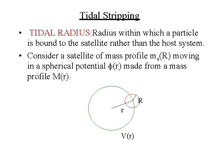 Tidal Stripping • TIDAL RADIUS: Radius within which a particle is bound to the