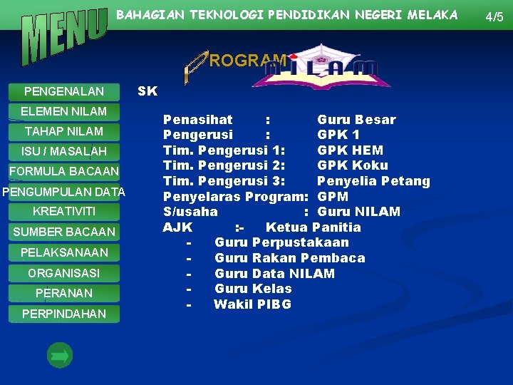 BAHAGIAN TEKNOLOGI PENDIDIKAN NEGERI MELAKA ROGRAM PENGENALAN ELEMEN NILAM TAHAP NILAM ISU / MASALAH