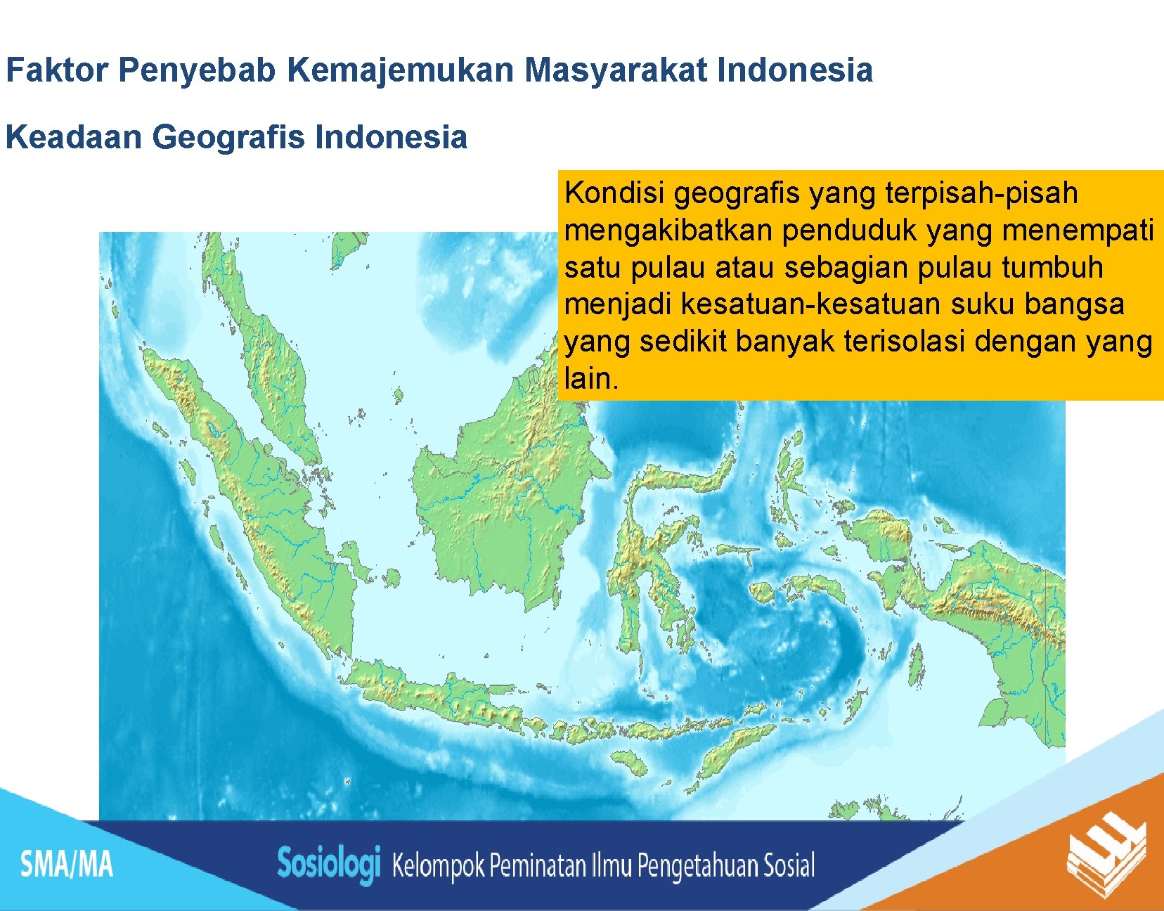 Faktor Penyebab Kemajemukan Masyarakat Indonesia Keadaan Geografis Indonesia Kondisi geografis yang terpisah-pisah mengakibatkan penduduk