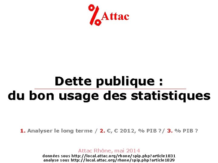 Attac Dette publique : du bon usage des statistiques 1. Analyser le long terme