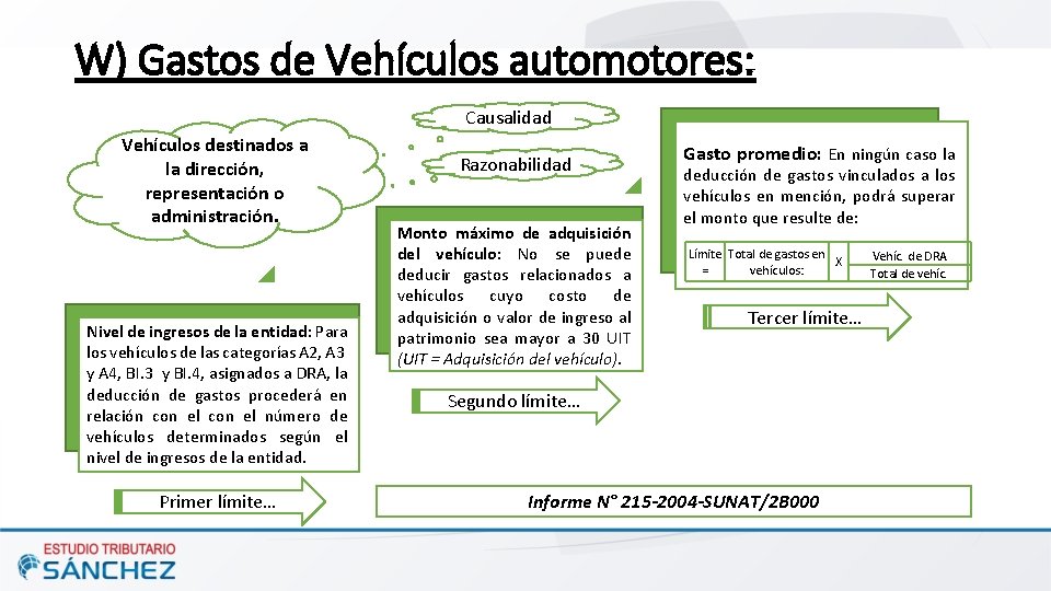 W) Gastos de Vehículos automotores: Causalidad Vehículos destinados a la dirección, representación o administración.