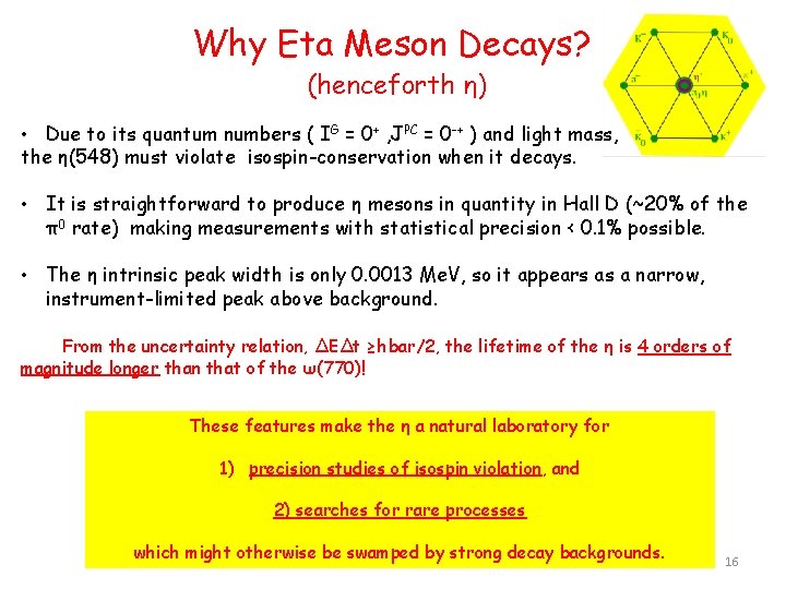 Why Eta Meson Decays? (henceforth η) • Due to its quantum numbers ( IG