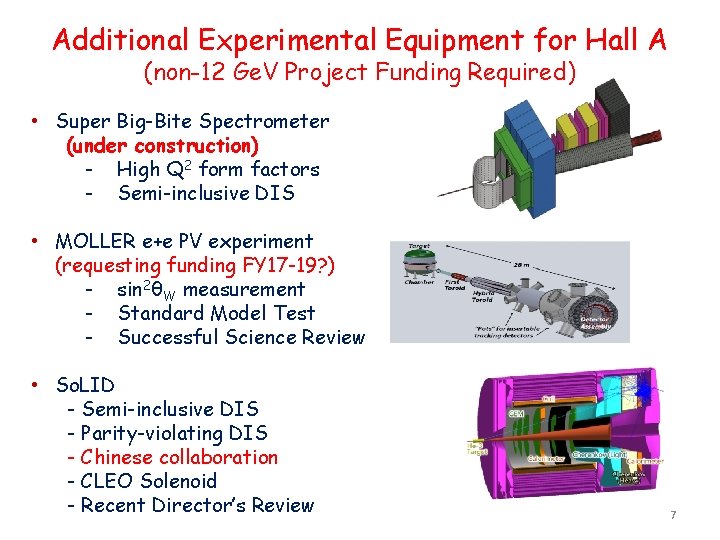Additional Experimental Equipment for Hall A (non-12 Ge. V Project Funding Required) • Super