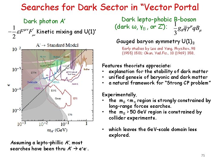 Searches for Dark Sector in “Vector Portal Dark lepto-phobic B-boson (dark ω, γB ,