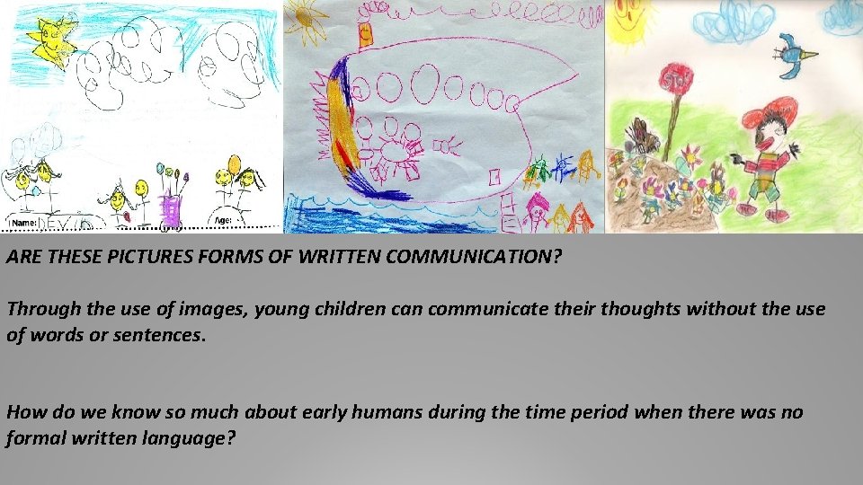 ARE THESE PICTURES FORMS OF WRITTEN COMMUNICATION? Through the use of images, young children