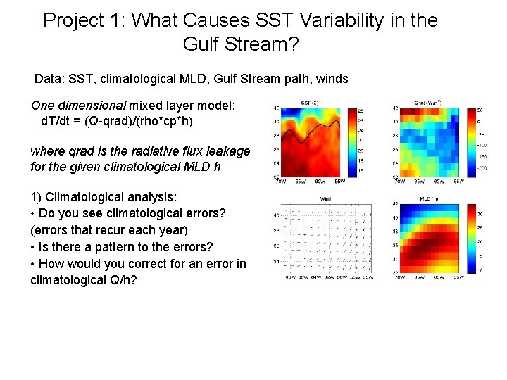 Project 1: What Causes SST Variability in the Gulf Stream? Data: SST, climatological MLD,
