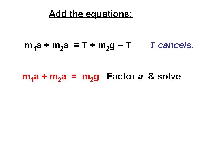 Add the equations: m 1 a + m 2 a = T + m