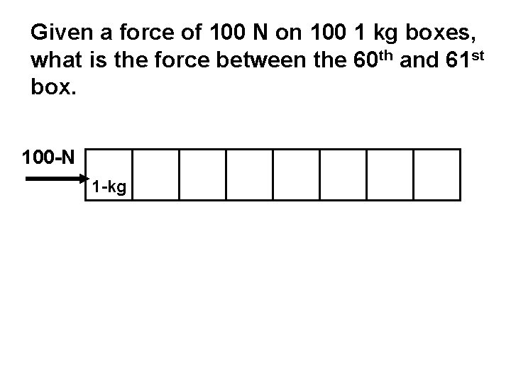 Given a force of 100 N on 100 1 kg boxes, what is the