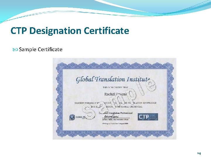 CTP Designation Certificate Sample Certificate 14 