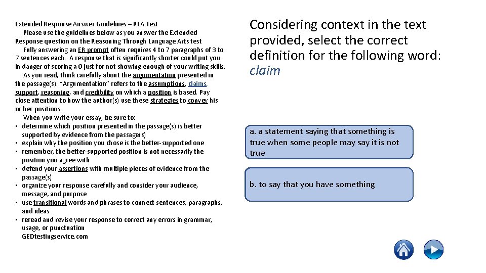 Extended Response Answer Guidelines – RLA Test Please use the guidelines below as you