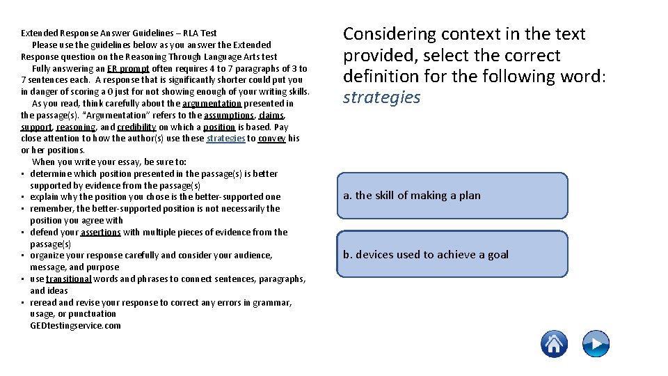 Extended Response Answer Guidelines – RLA Test Please use the guidelines below as you