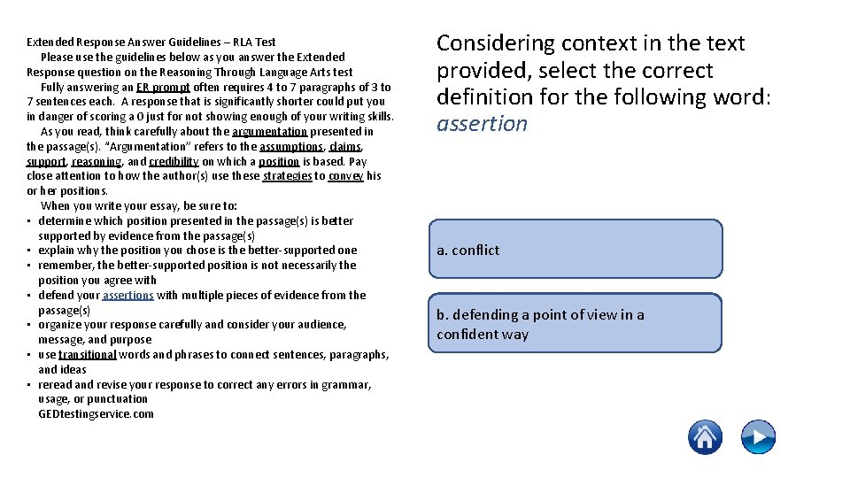 Extended Response Answer Guidelines – RLA Test Please use the guidelines below as you