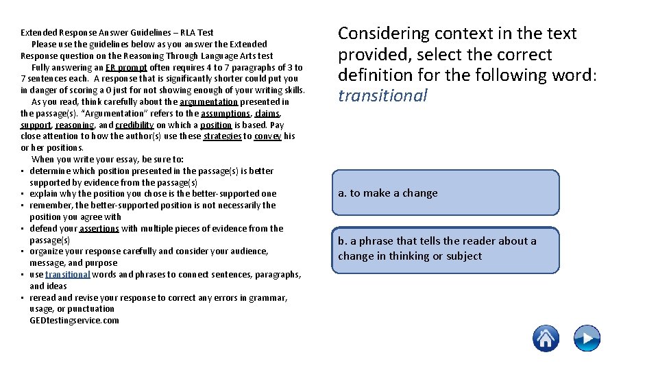 Extended Response Answer Guidelines – RLA Test Please use the guidelines below as you