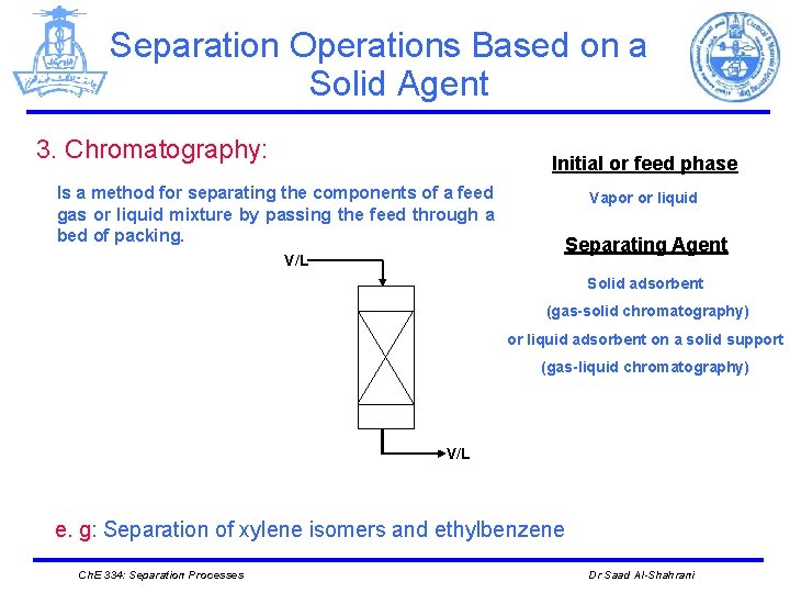 Separation Operations Based on a Solid Agent 3. Chromatography: Initial or feed phase Is