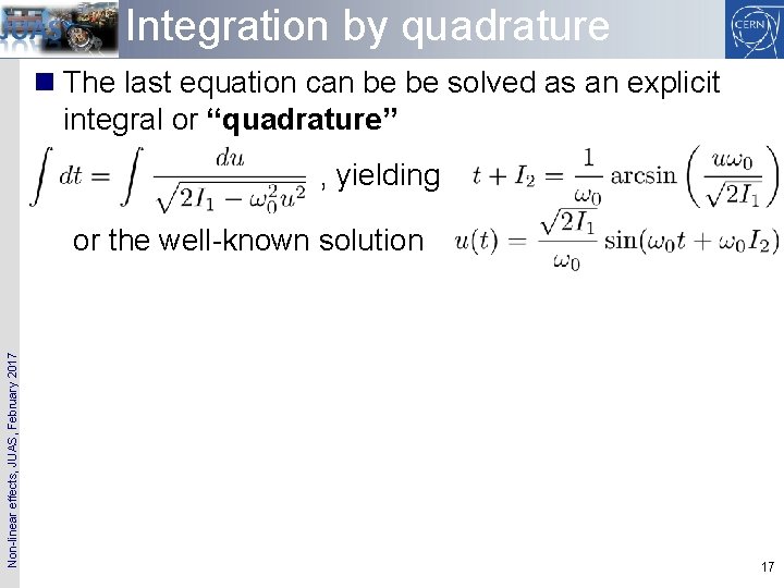 Integration by quadrature n The last equation can be be solved as an explicit