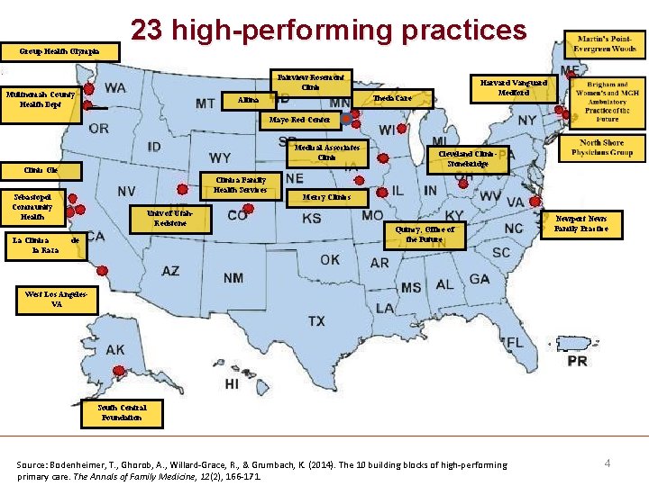 Group Health Olympia 23 high-performing practices Fairview Rosemont Clinic Multnomah County Health Dept Harvard