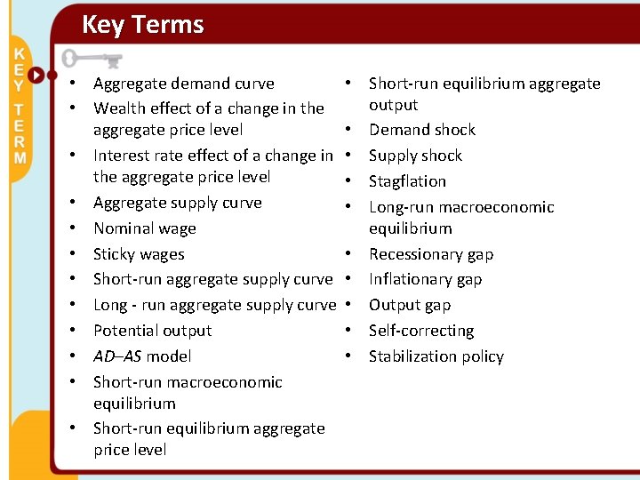 Key Terms • Aggregate demand curve • Wealth effect of a change in the