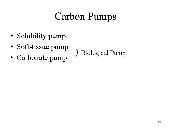 Carbon Pumps • Solubility pump • Soft-tissue pump • Carbonate pump ) Biological Pump