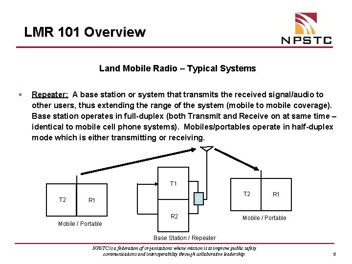 LMR 101 Overview Land Mobile Radio – Typical Systems § Repeater: A base station