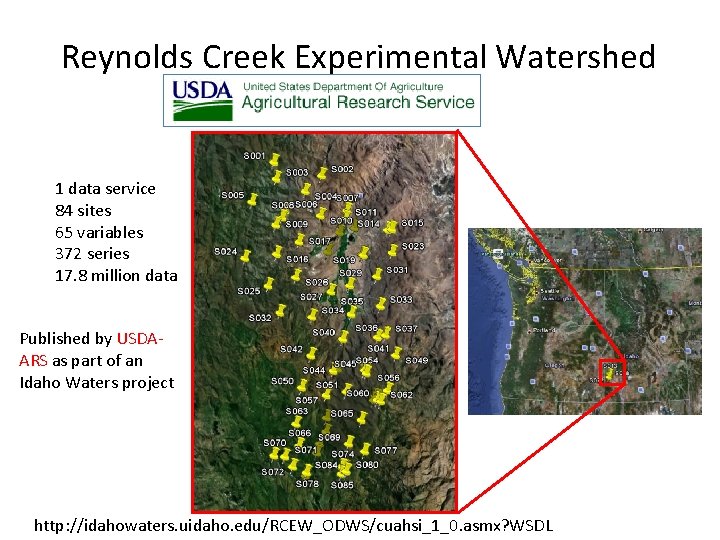 Reynolds Creek Experimental Watershed 1 data service 84 sites 65 variables 372 series 17.