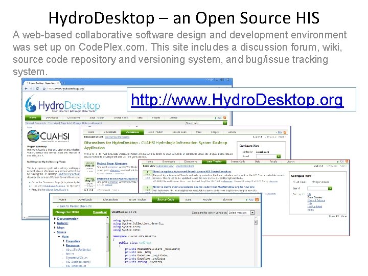 Hydro. Desktop – an Open Source HIS A web-based collaborative software design and development