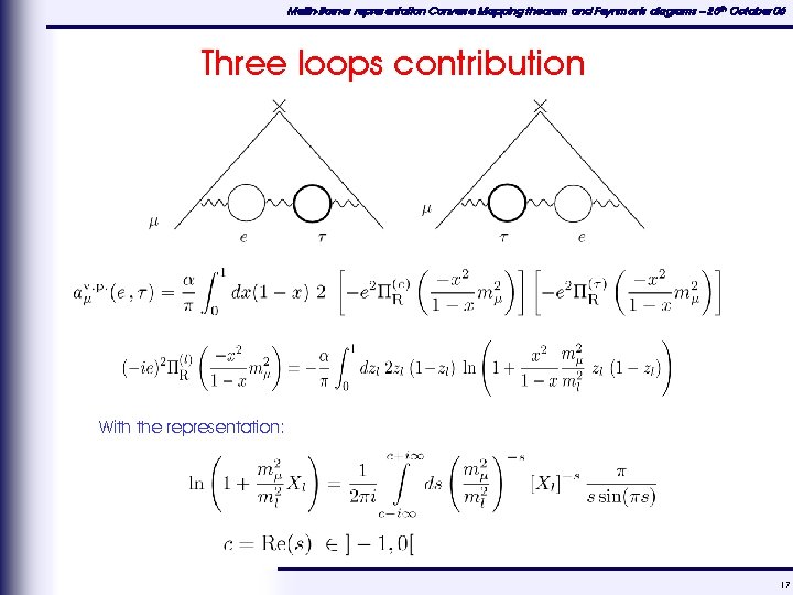 Mellin-Barnes representation Converse Mapping theorem and Feynman's diagrams – 25 th October 06 Three