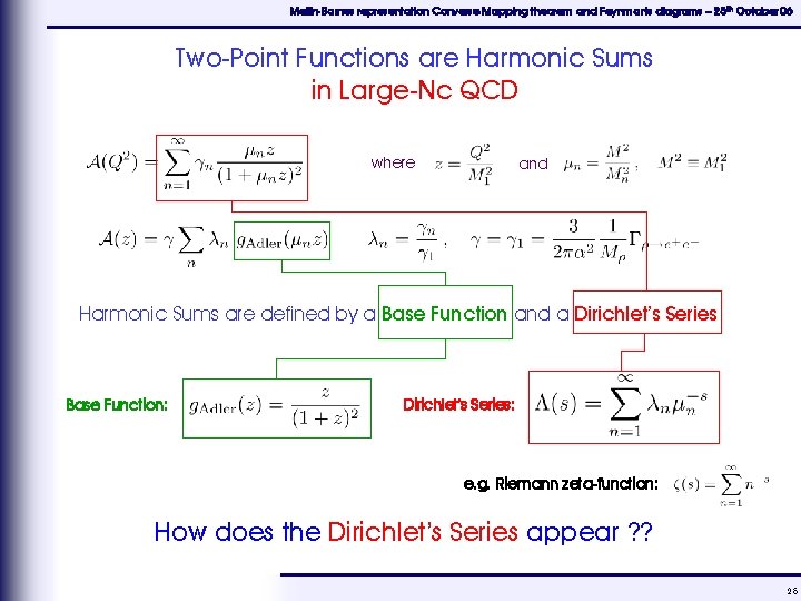 Mellin-Barnes representation Converse Mapping theorem and Feynman's diagrams – 25 th October 06 Two-Point