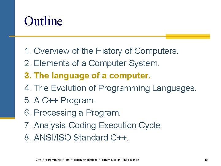 Outline 1. Overview of the History of Computers. 2. Elements of a Computer System.