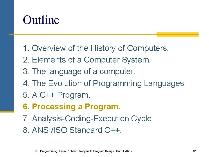 Outline 1. Overview of the History of Computers. 2. Elements of a Computer System.