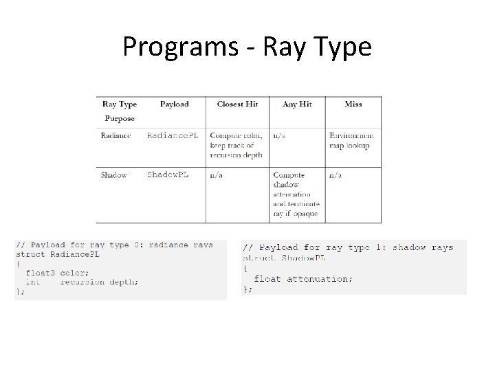 Programs - Ray Type 