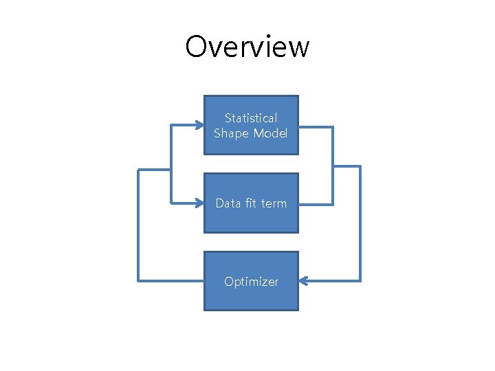Overview Statistical Shape Model Data fit term Optimizer 