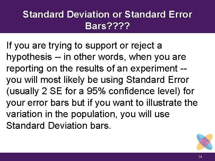 Standard Deviation or Standard Error Bars? ? If you are trying to support or