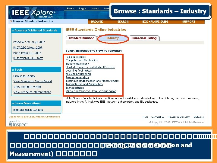 Browse : Standards – Industry ����������������� (Testing, Instrumentation and Measurement) ������� 