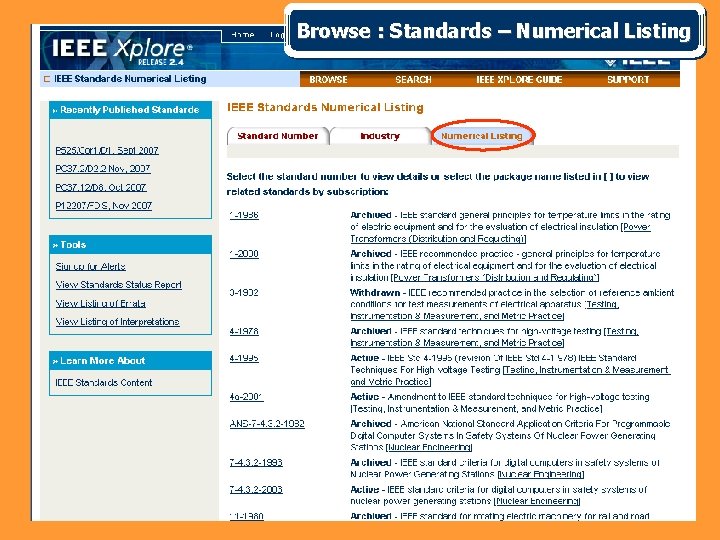 Browse : Standards – Numerical Listing 