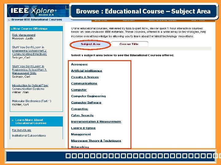 Browse : Educational Course – Subject Area ������������� 