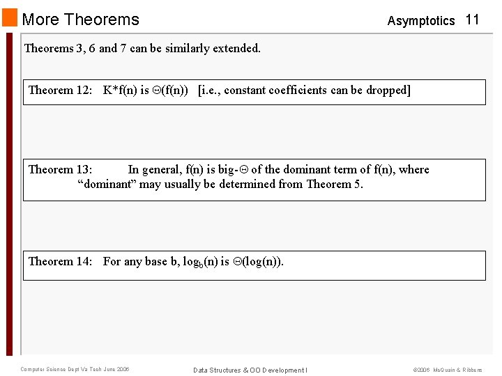 More Theorems Asymptotics 11 Theorems 3, 6 and 7 can be similarly extended. Theorem