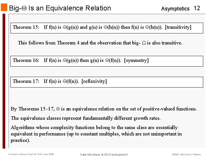 Big- Is an Equivalence Relation Asymptotics 12 Theorem 15: If f(n) is (g(n)) and