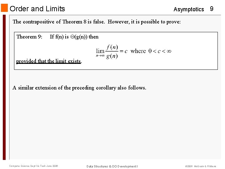 Order and Limits Asymptotics 9 The contrapositive of Theorem 8 is false. However, it