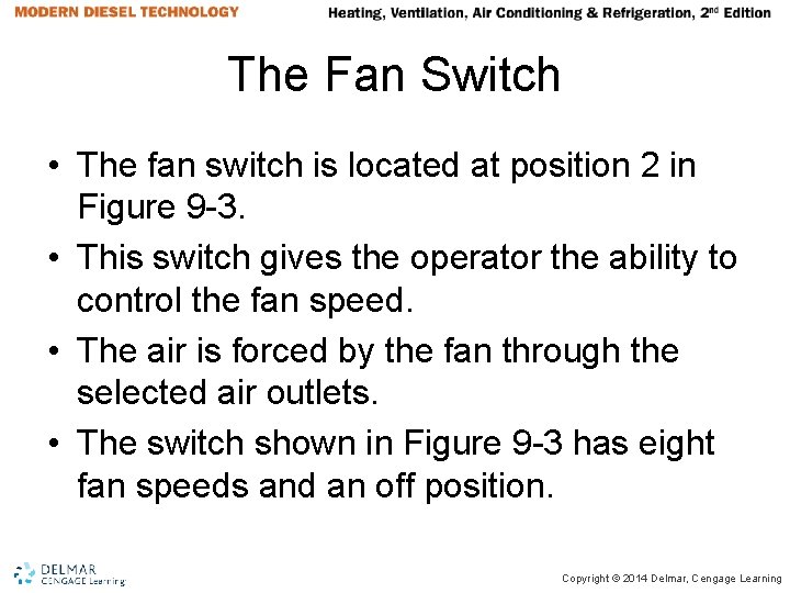 The Fan Switch • The fan switch is located at position 2 in Figure The Fan Switch • The fan switch is located at position 2 in Figure