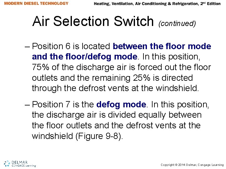 Air Selection Switch (continued) – Position 6 is located between the floor mode and Air Selection Switch (continued) – Position 6 is located between the floor mode and