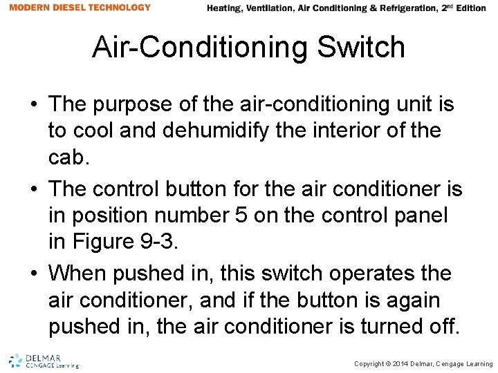 Air-Conditioning Switch • The purpose of the air-conditioning unit is to cool and dehumidify Air-Conditioning Switch • The purpose of the air-conditioning unit is to cool and dehumidify