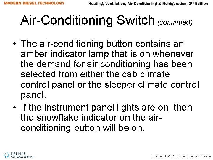 Air-Conditioning Switch (continued) • The air-conditioning button contains an amber indicator lamp that is Air-Conditioning Switch (continued) • The air-conditioning button contains an amber indicator lamp that is